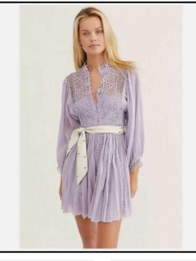 Free People One Karma Lilac eyelet LACE-Detail Midi Dress